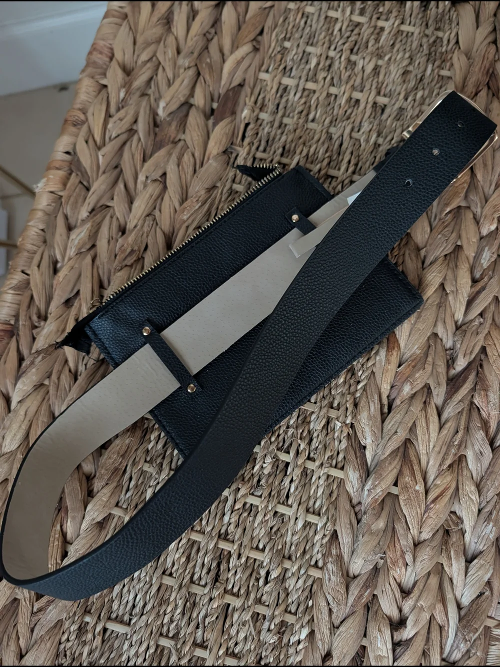 Black Belt Bag with Decorative Gold Buttons
